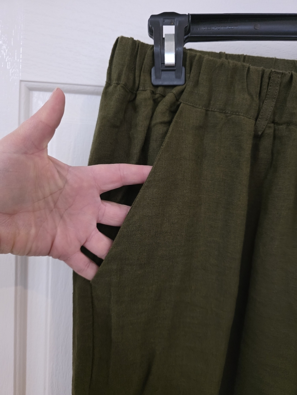 Quince Womens Green Linen Pull on Wide Leg Crop Pant Travel Minimalist Career - Picture 4 of 11